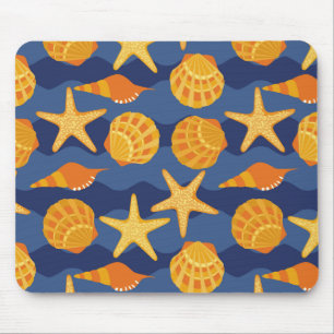 Blaues und orange Seashell-Muster Mousepad