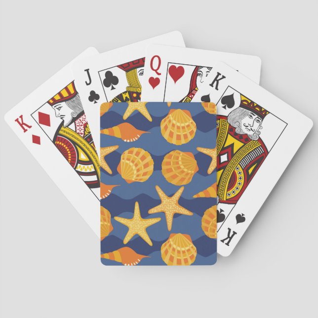 Blaues und orange Seashell-Muster Spielkarten (Rückseite)