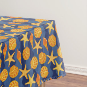 Blaues und orange Seashell-Muster Tischdecke
