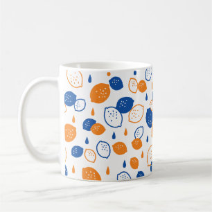 Blaues und orangefarbenes Lemon-Muster, spielerisc Kaffeetasse