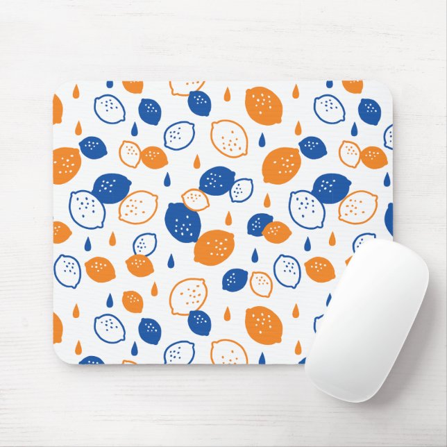 Blaues und orangefarbenes Lemon-Muster, spielerisc Mousepad (Mit Mouse)