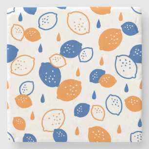 Blaues und orangefarbenes Lemon-Muster, spielerisc Steinuntersetzer