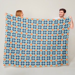 Blaues und oranges arabisch inspiriertes geometris fleecedecke