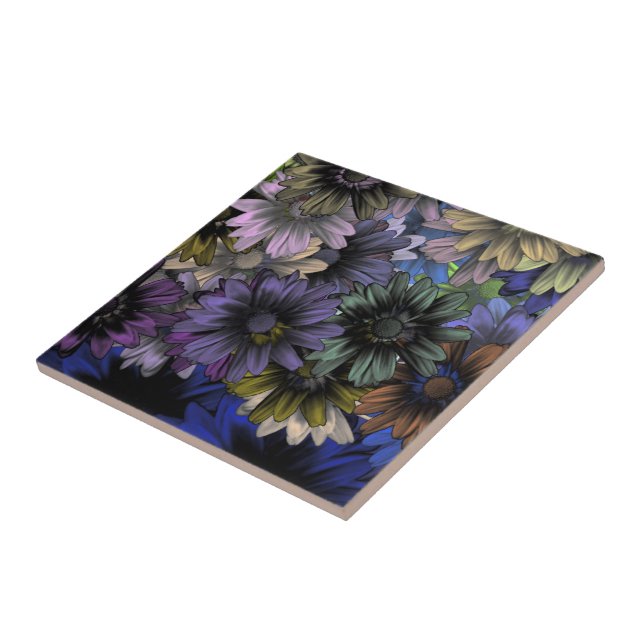 Blaues und oranges Blumenmuster Fliese (Seite)