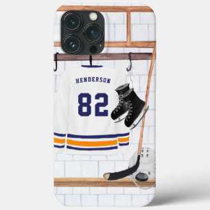 Blaues und Oranges Eishockey   Monogramm Trikot Case-Mate iPhone Hülle