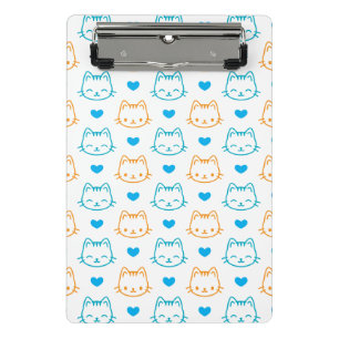 Blaues und oranges Katzen-Gesichter-Muster Mini Klemmbrett