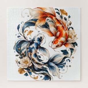 Blaues und oranges Koi-Fisch-Jigsaw-Puzzle Puzzle