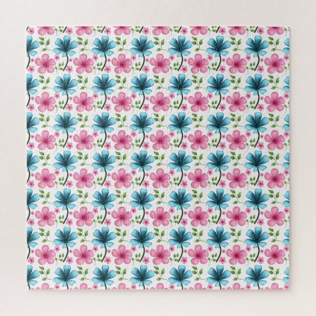 Blaues und rosa Blumenmuster  Puzzle (Vertikal)