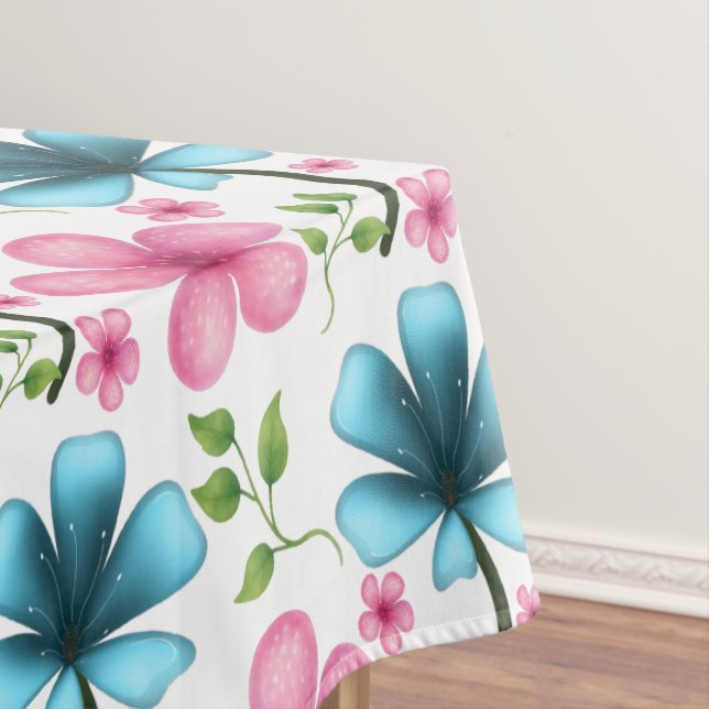 Blaues und rosa Blumenmuster  Tischdecke (Beispiel)