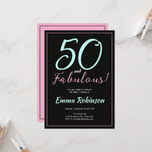 Blaues und rosa "Fünfzig und fantastisch" 50. Gebu Einladung