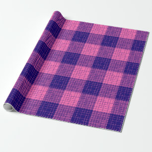Blaues und rosa kariertes Kreuzschachbrett-Design Geschenkpapier