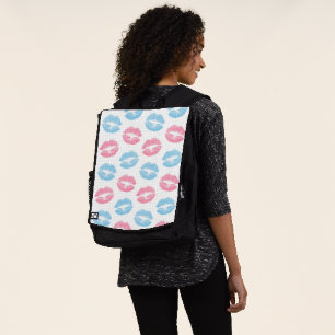 Blaues und rosa Lippenmuster, Lippenstift, Kuss Rucksack