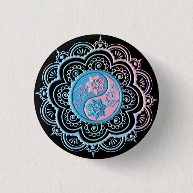 Blaues und rosa Mandala Button (Vorderseite)