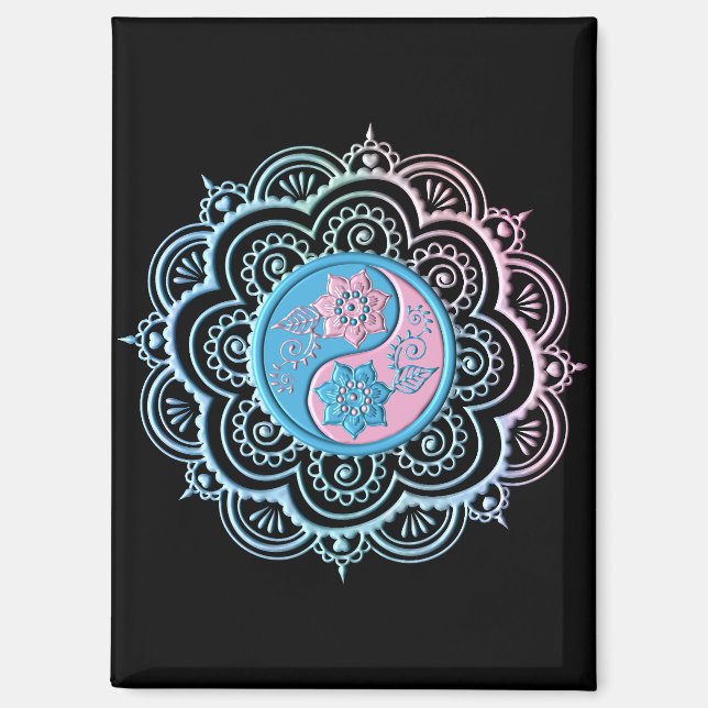 Blaues und rosa Mandala Magnet (Vorderseite)