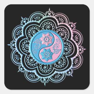 Blaues und rosa Mandala Quadratischer Aufkleber