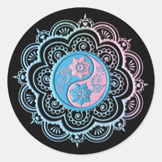 Blaues und rosa Mandala Runder Aufkleber