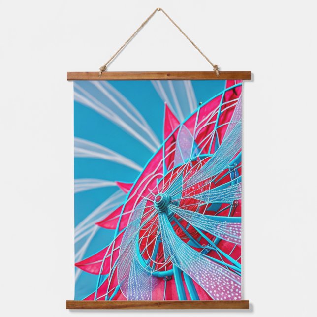 Blaues und rosa Rad Wandteppich Mit Holzrahmen (Vorderseite)