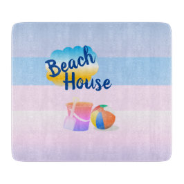 Blaues und rosa Strandhaus-Schneidbrett Schneidebrett