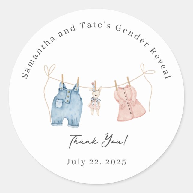 Blaues und rosa Wasserfarbengeschlecht offenbart A Runder Aufkleber (Vorderseite)