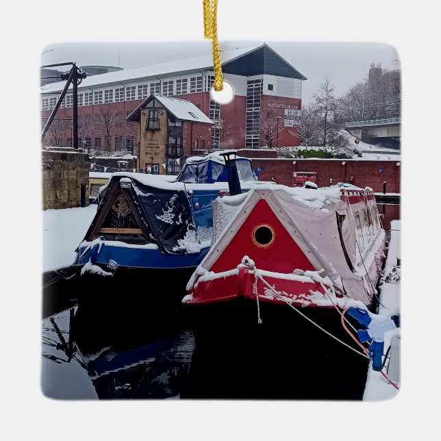 Blaues und rotes Boot Keramikornament (Vorderseite)