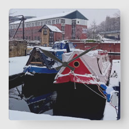 Blaues und rotes Boot Quadratische Wanduhr