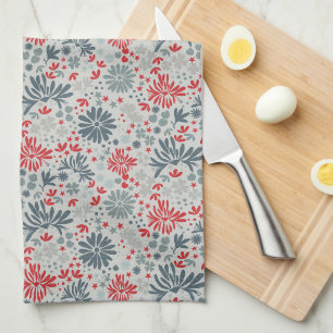 Blaues und rotes Ditzy-Blumenmuster Geschirrtuch