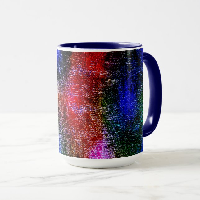 Blaues und rotes Material mit Ölfarbe Tasse (VorderseiteRechts)