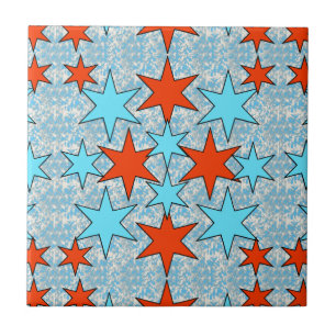 Blaues und rotes Sternmuster Fliese