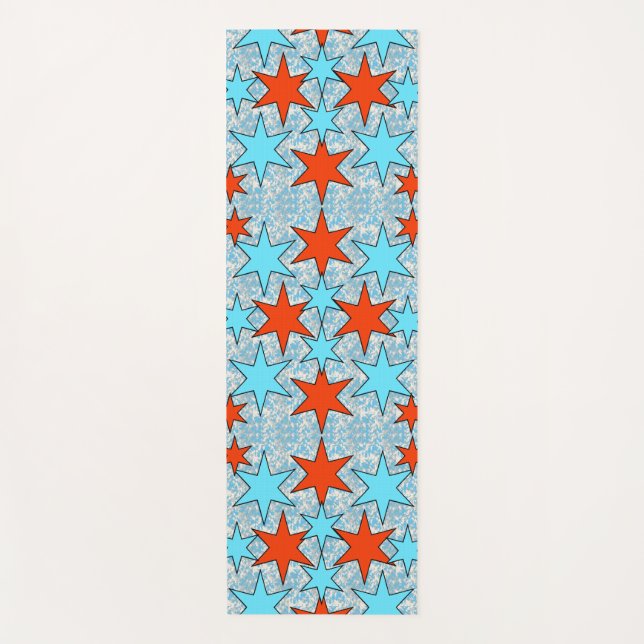 Blaues und rotes Sternmuster Yogamatte (Vorderseite)