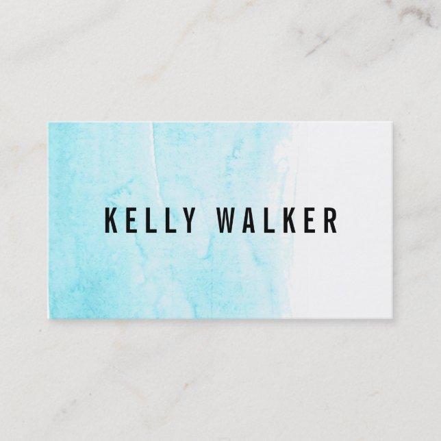 Blaues und schwarzes Aquarell des minimalen Aqua Visitenkarte (Vorderseite)