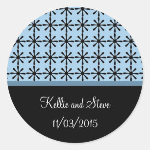 Blaues und schwarzes Blumenmuster - Save the Date Runder Aufkleber