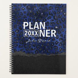 Blaues und schwarzes Cheetamuster personalisiert Planer