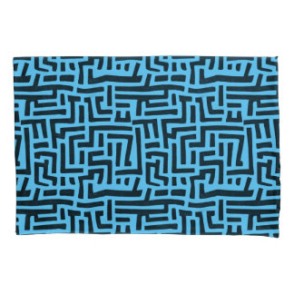Blaues und schwarzes Motiv | Geometrisches Labyrin Kissenbezug