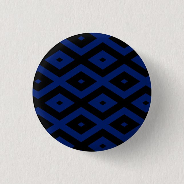 Blaues und schwarzes Rautenmuster Button (Vorderseite)