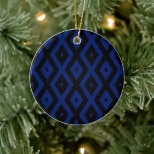 Blaues und schwarzes Rautenmuster Keramik Ornament