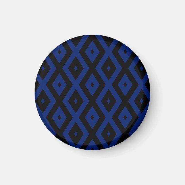 Blaues und schwarzes Rautenmuster Magnet (Vorne)