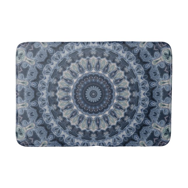 Blaues und silbernes Mandala-Musterdesign Badematte (Vorderseite)