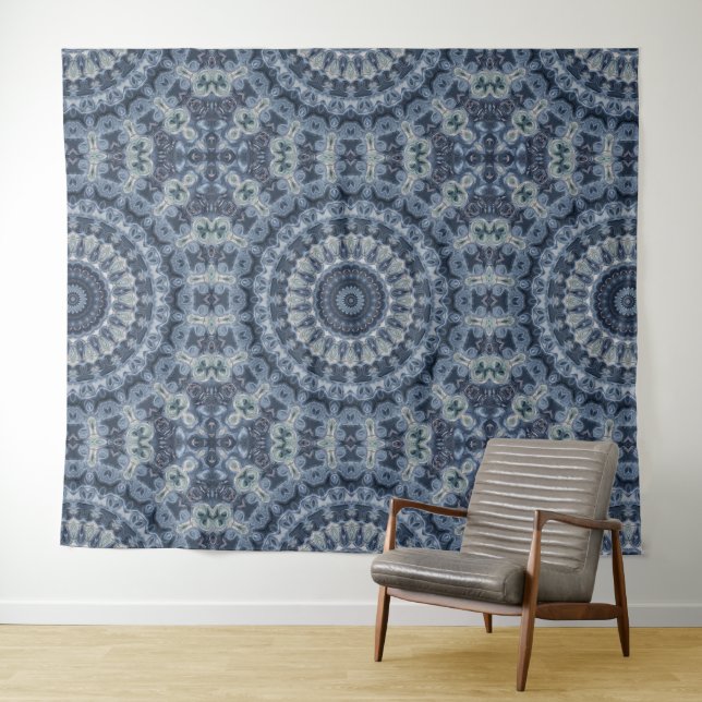 Blaues und silbernes Mandala-Musterdesign Wandteppich (Beispiel (Horizontal))
