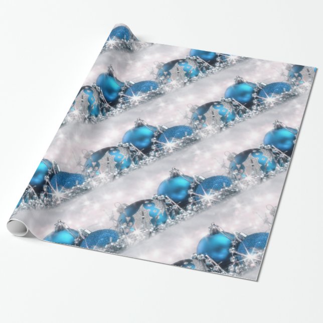 Blaues und silbernes WeihnachtsPackpapier Geschenkpapier (Ungerollt)