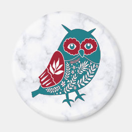 Blaues und Vintages Vogelvogel Nordic Owl Magnet