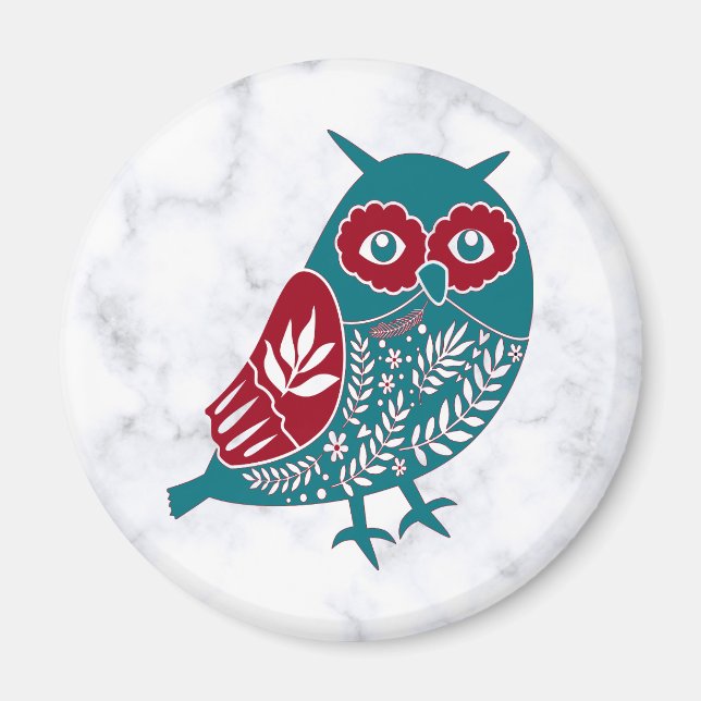 Blaues und Vintages Vogelvogel Nordic Owl Magnet (Vorne)