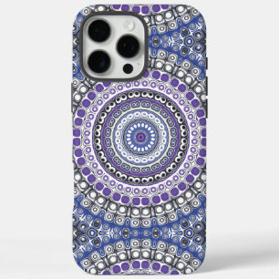 Blaues und violettes mandalaartiges geometrisches iPhone 16 pro max hülle