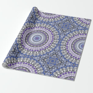 Blaues und violettes mandalaartiges geometrisches geschenkpapier