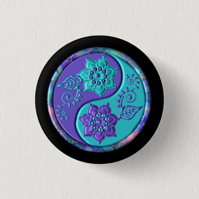 Blaues und violettes Yin Yang Button (Vorderseite)