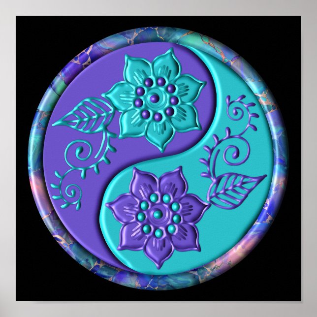 Blaues und violettes Yin Yang Poster (Vorne)