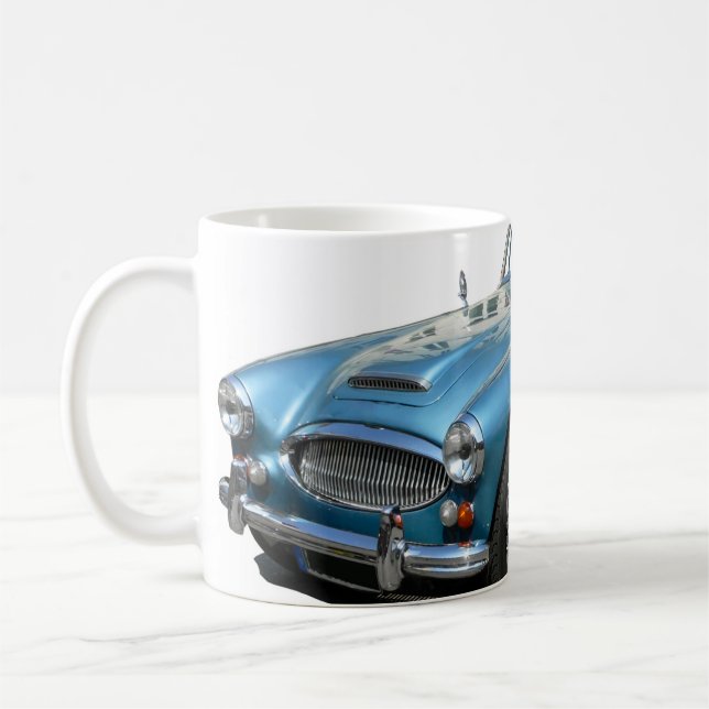 Blaues und weißes Austin Healey 3000 Sportwagen Kaffeetasse (Links)