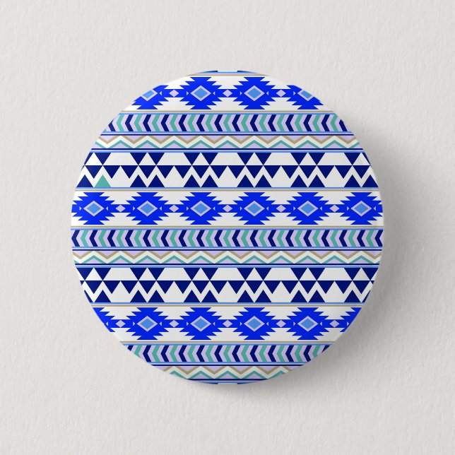 Blaues und weißes Aztekenmuster Button (Vorderseite)