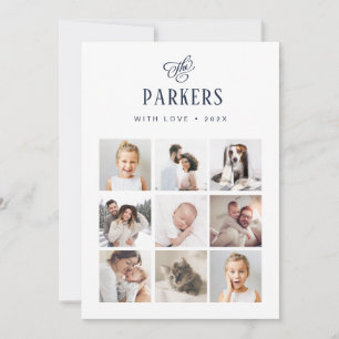 Blaues und weißes elegantes Familien-Mehrfach-Foto Feiertagskarte