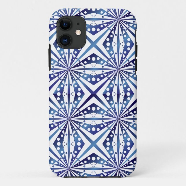 Blaues und weißes geometrisches Muster Case-Mate iPhone Hülle (Rückseite)