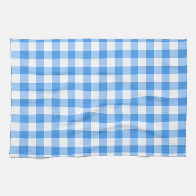 Blaues und weißes Gingham-Karo-Muster Handtuch (Horizontal)